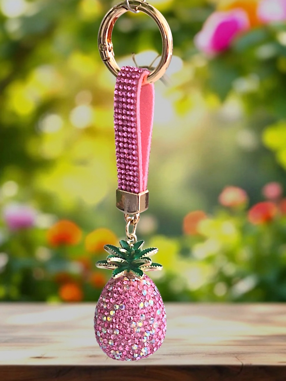 Stunning Pink Crystal Pineapple Bag Charm / Keychain with Gift Box